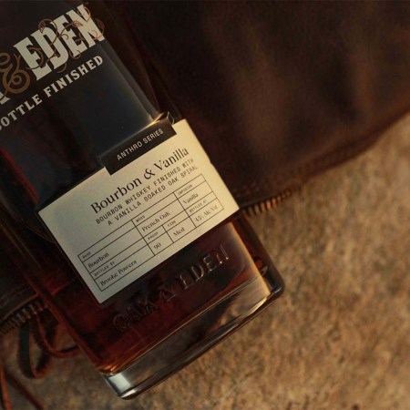 Oak & Eden whiskey bottle that's been customized to a particular flavor profile