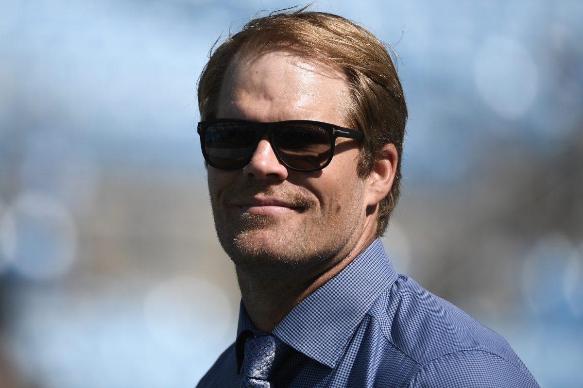 Greg Olsen, who is now vying for the same Fox announcer job as Tom Brady, watches a Carolina Panthers game.