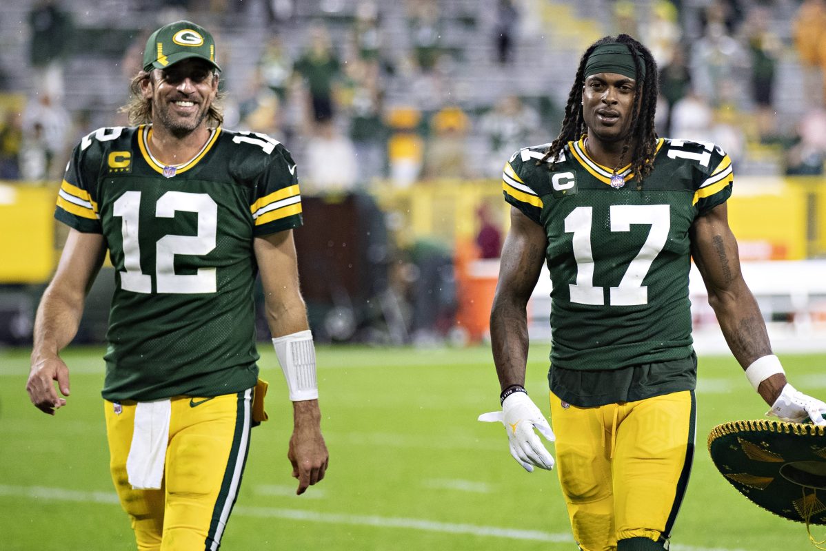 Aaron Rodgers and Davante Adams, seen here in Green Bay Packers uniforms, could play together again in Las Vegas with the Raiders