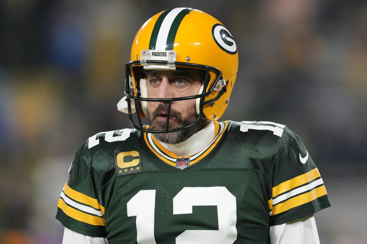 Aaron Rodgers of the Packers warms up before a game.
