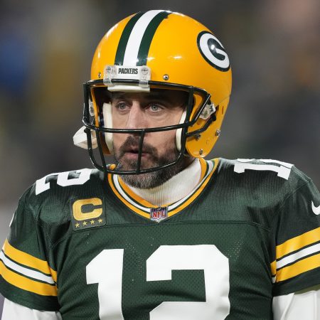 Aaron Rodgers of the Packers warms up before a game.
