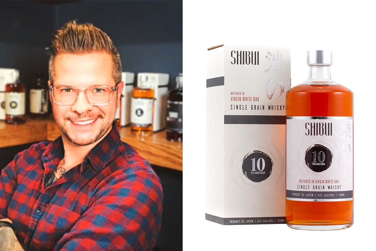 Co-Owner and Head of Global Whisky Nicholas Pollacchi; a bottle of Single Grain Whisky 10 Years Old