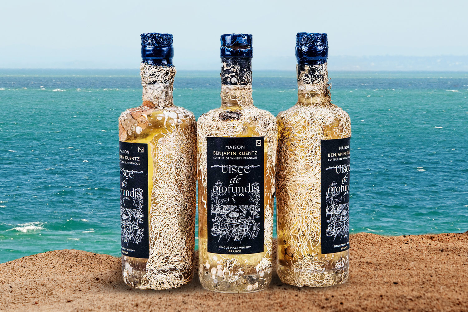Maison Benjamin Kuentz’s Uisce de Profundis, in the water. Several spirits brands are aging spirits on the ocean floor.