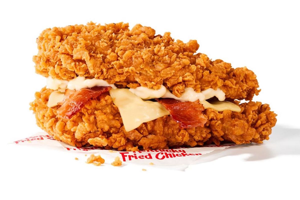 kfc double down sandwich on top of the wrapper