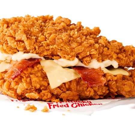 kfc double down sandwich on top of the wrapper