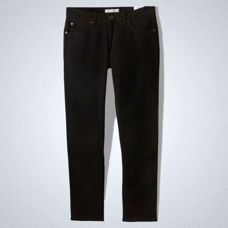 a pair of black BIlly Reid Moleskin Jeans on a grey background