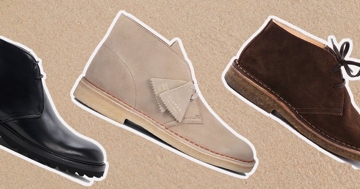 a collage of Chukka Boots on a grey background