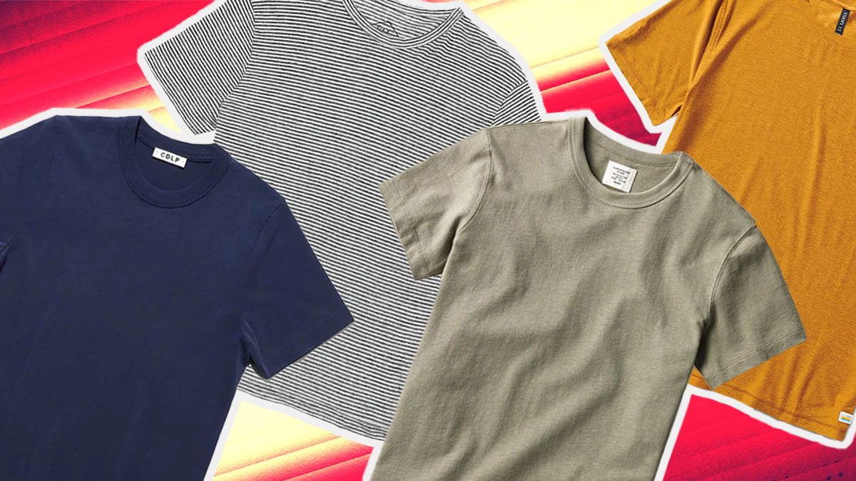 a collage of the best mens t-shirts on a multi-colored background