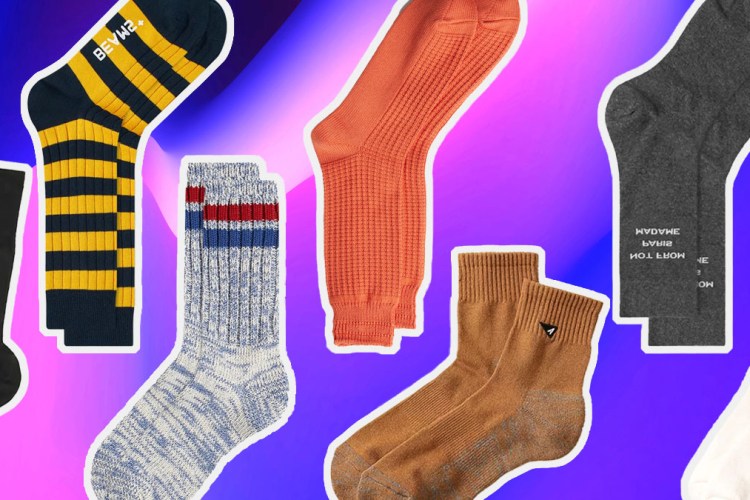 a collage of the best socks for men on a purple and blue gradient background