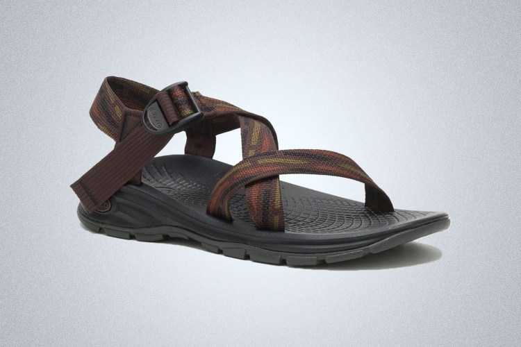 a Chaco Zvolv Strappy Sandals on a grey background