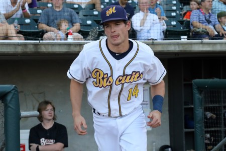Montgomery Biscuits infielder Nick Solak during the 2018 Southern League All-Star Game. The South All-Stars defeated the North All-Stars by the score of 9-5 at Regions Field in Birmingham, Alabama.