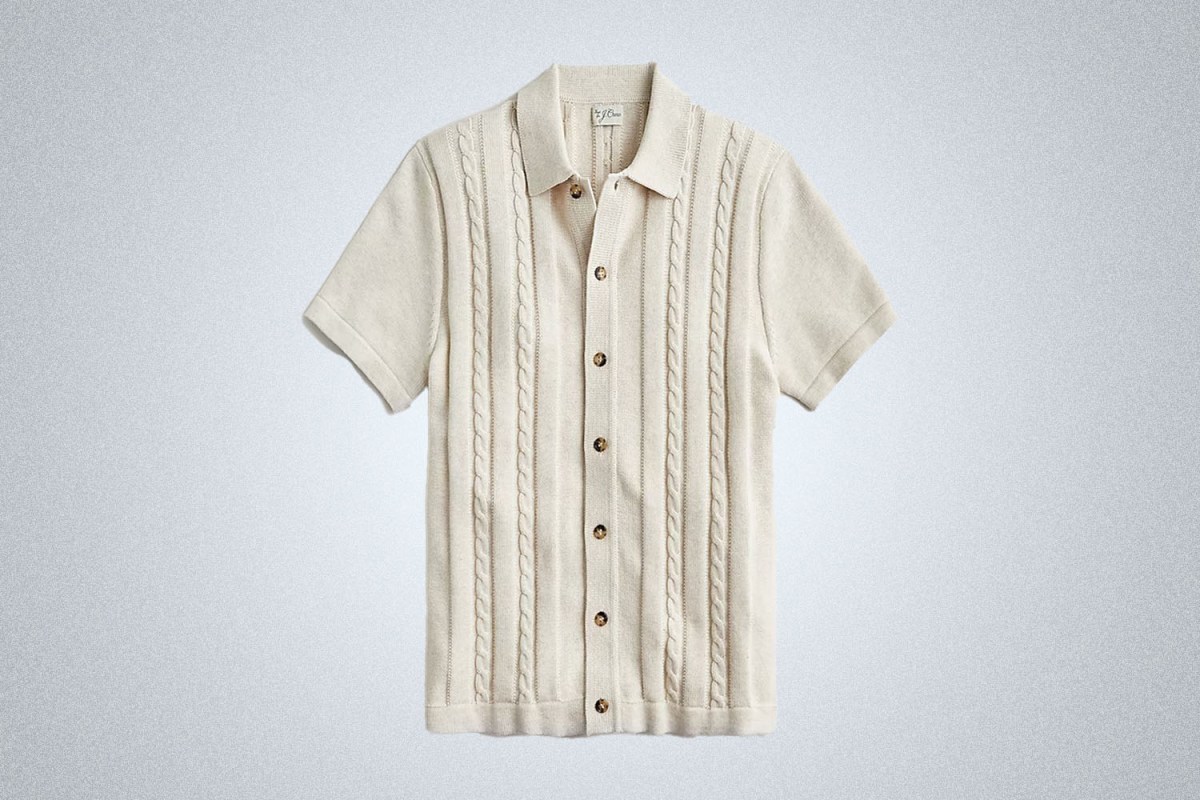 J.Crew Cotton Cable-Knit Short Sleeve Sweater Polo