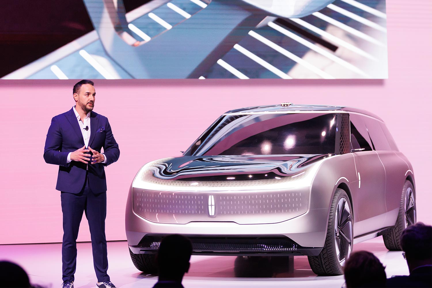 Lincoln design director Kemal Curic introduces the Star Concept onstage in 2022