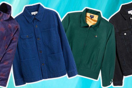 a collage of lightweight jacket styles on a blue background