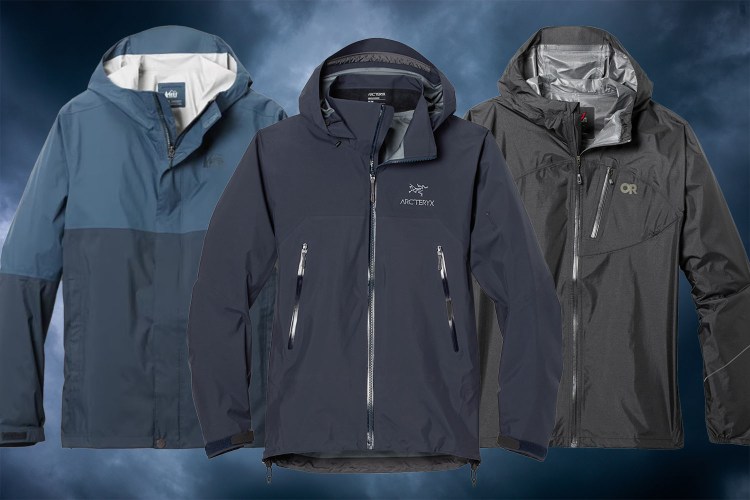 a collage of the best rain jackets for men on a blue background