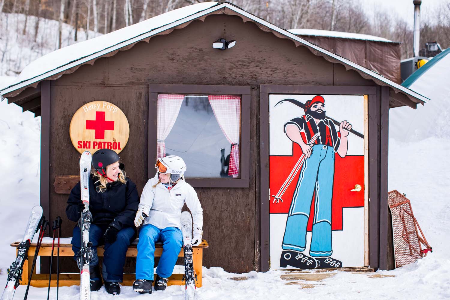 Skiers at the Paul Bunyan Ski Hill Lodge in Lakewood
