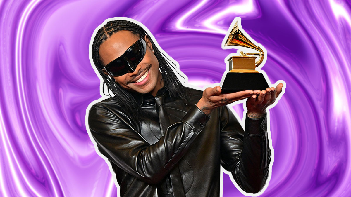 a photo of Steve Lacy's sunglasses on a purple gradient background