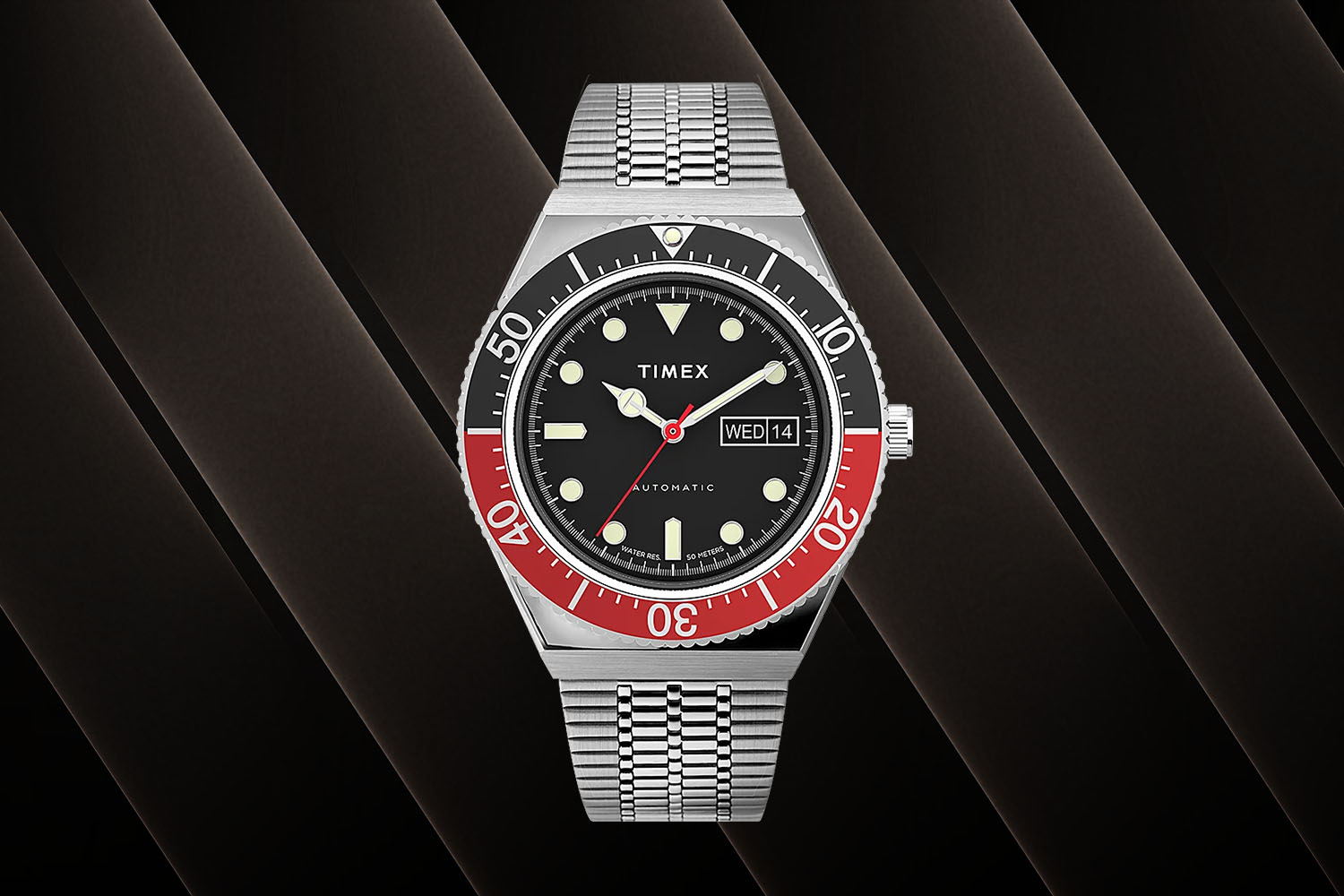 Timex M79, one of the best luxury sports watches, on a black background