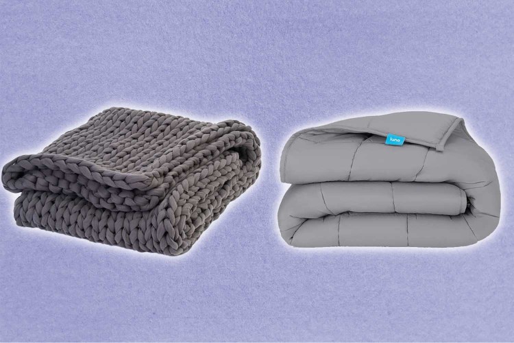 weighted blankets on a purple background