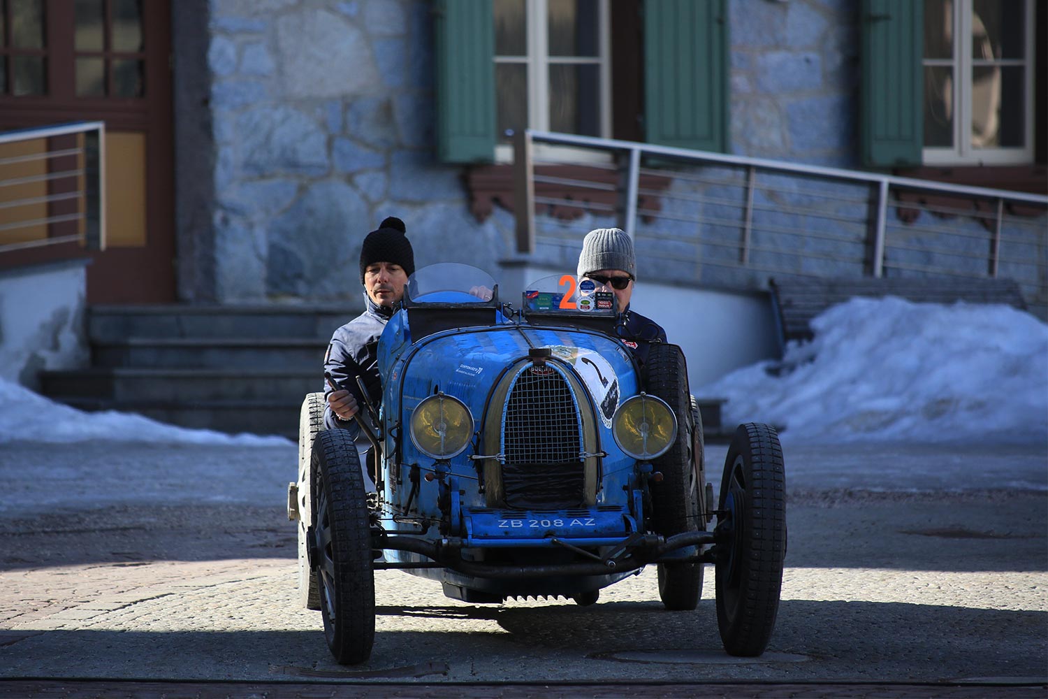 De Angelis and co-driver Massimiliano Paglione in their 1927 Bugatti, the second-oldest car in the 2023 Winterace