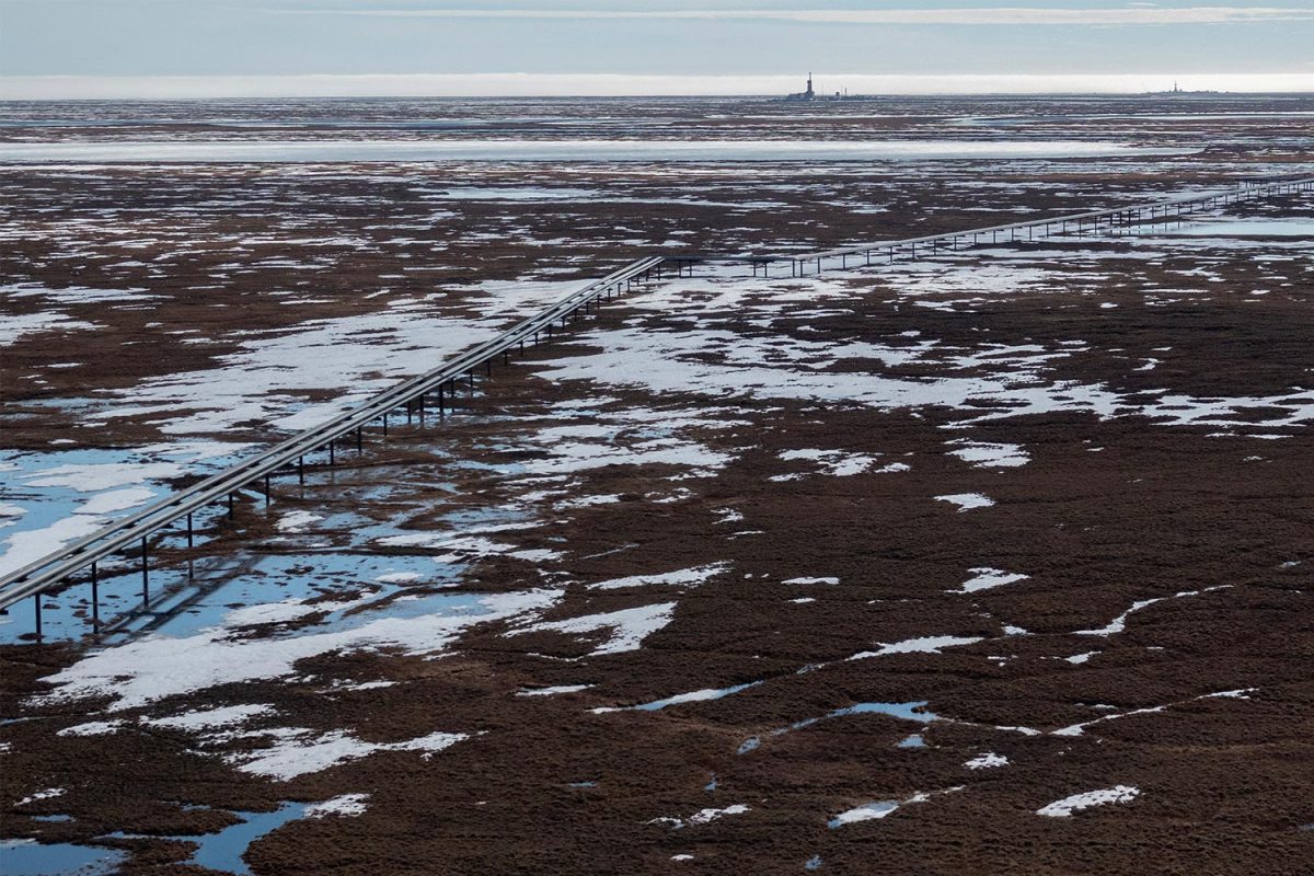 Oil pipelines from a ConocoPhillips operation in Nuiqsut, Alaska, seen in 2019.