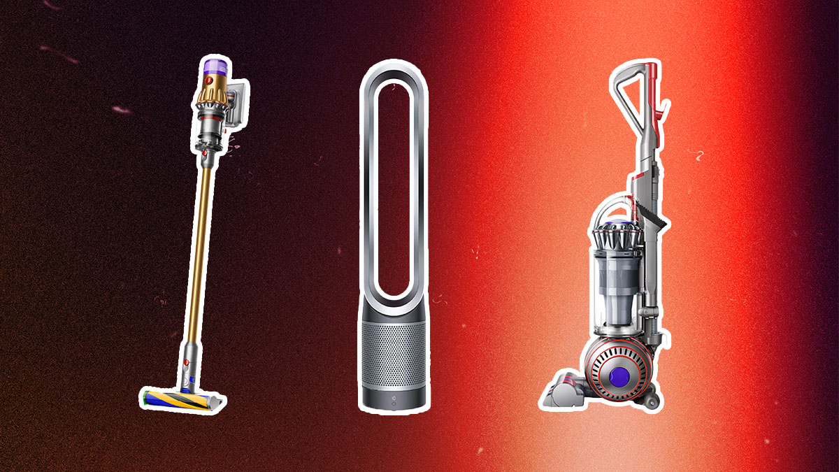 Dyson products on a dark red and light red background