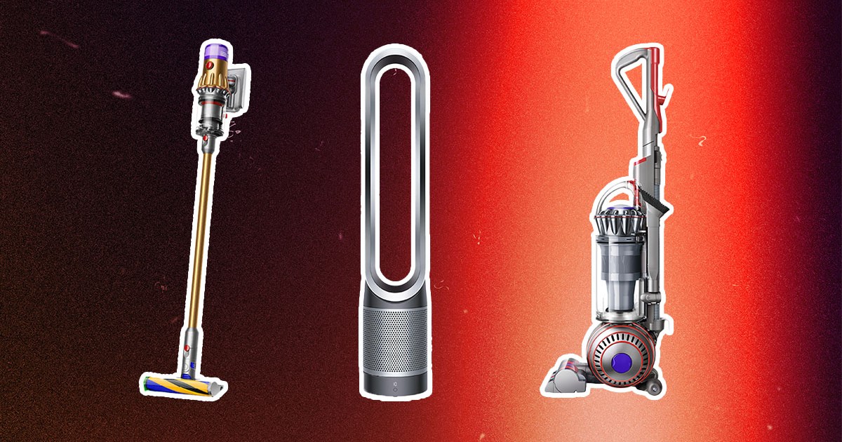 Dyson products on a dark red and light red background