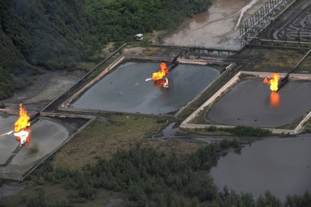 Gas flare at Shell Cawtharine Channel, Nembe Creek in the Niger Delta in 2013.