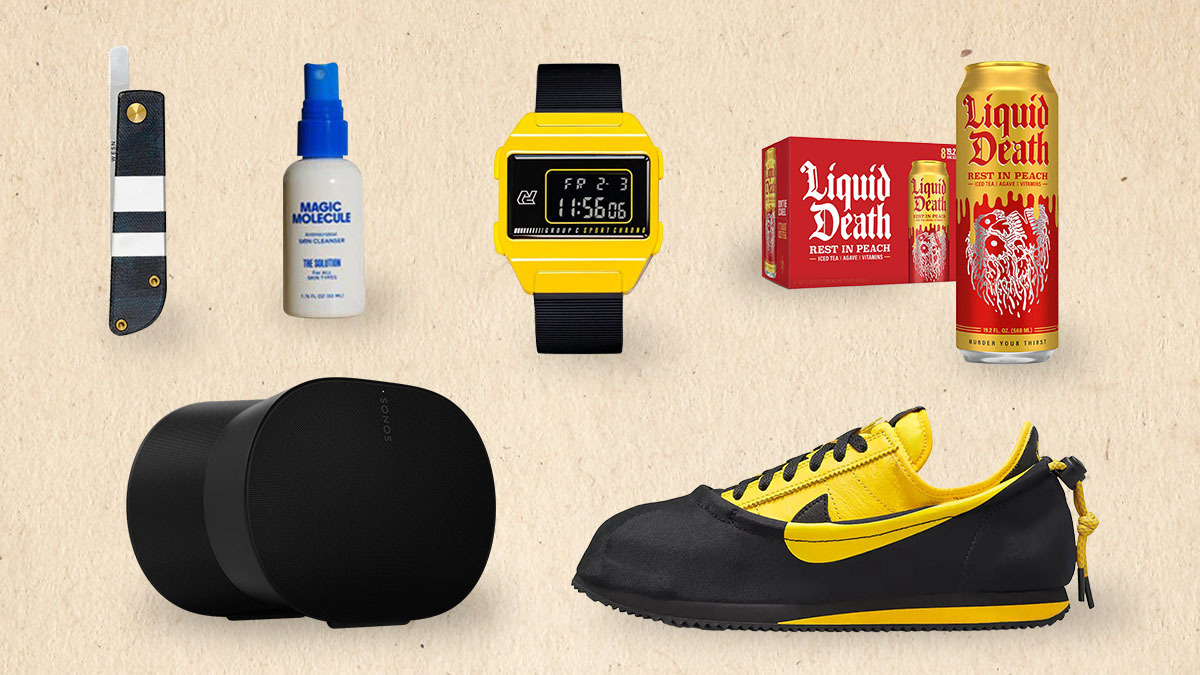 a collage of products of the week on tan background