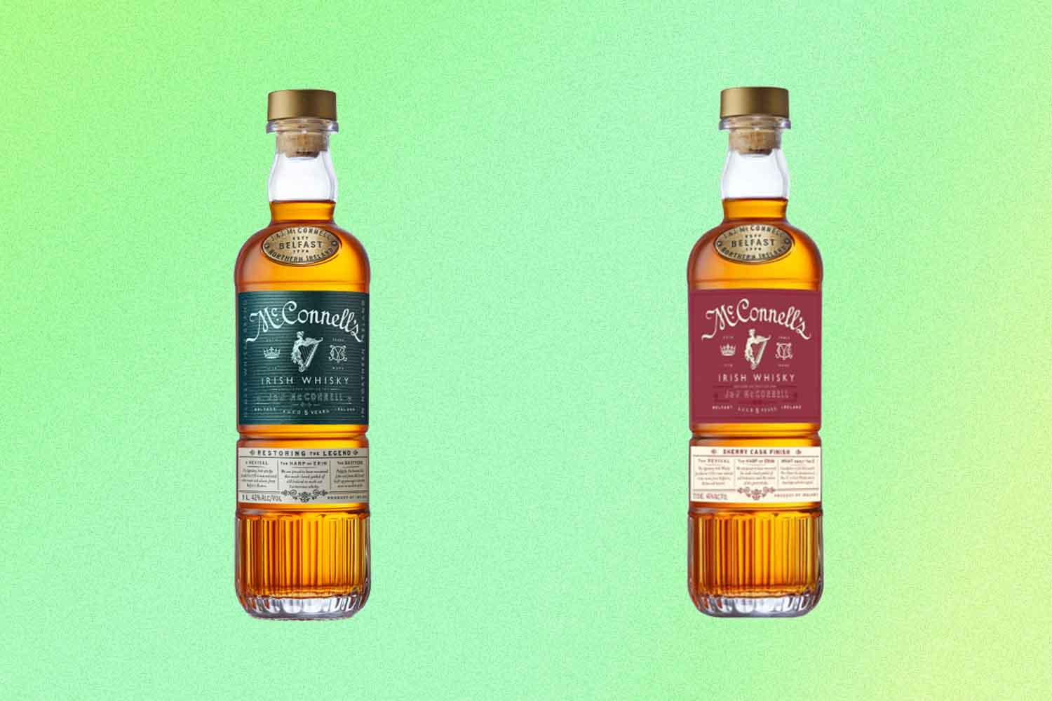 two bottles of McConnell's Irish Whisky