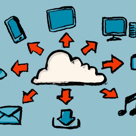An illustration of a cloud with arrows to various forms of technology.