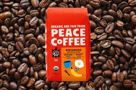 A 12-ounce bag of Peace Coffee Birchwood blend, my favorite coffee beans