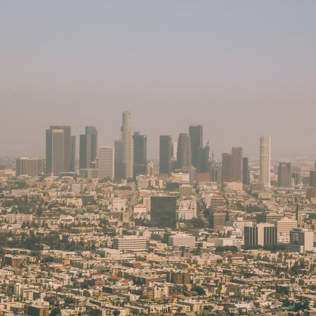Smog hovering over downtown Los Angeles. A new air pollution study shows only a tiny percentage of the global population is free from harmful fine particulate matter.