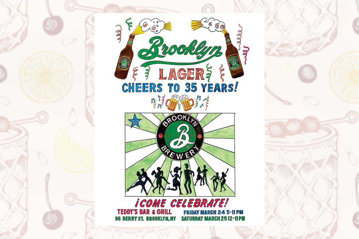 The Brooklyn Lager party invite for Teddy's (March 24-25)