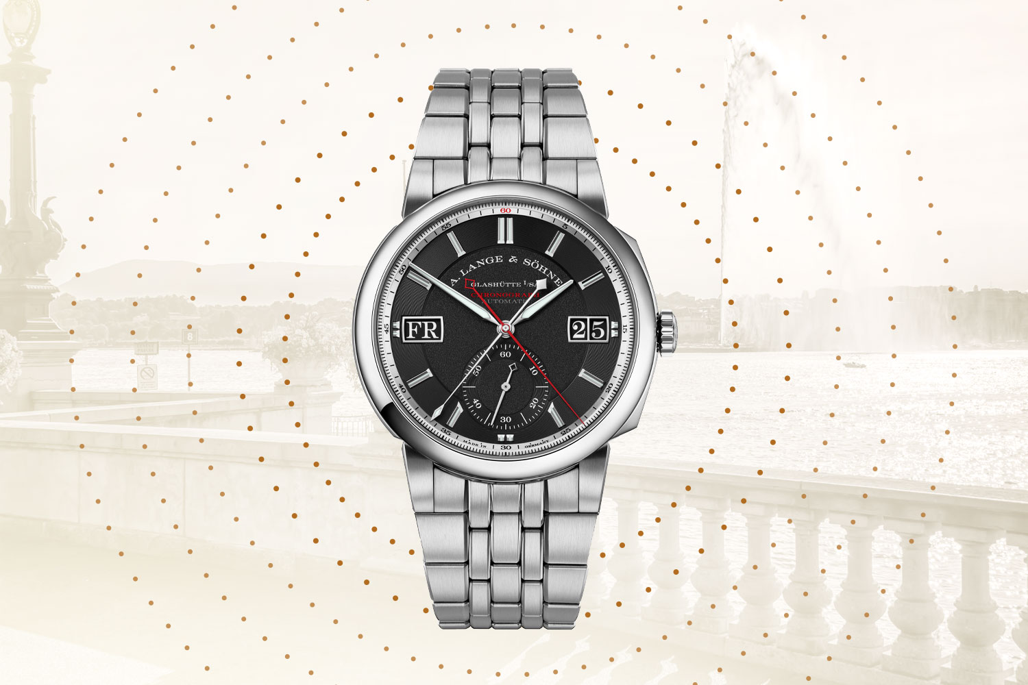 Silver watch on a patterned white background