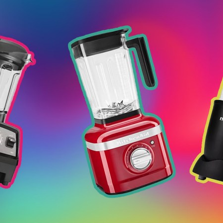 Three Blenders on an abstract blue and red background