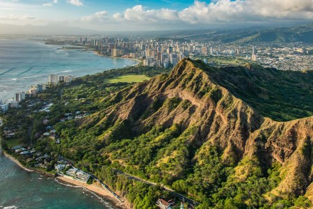 Diamond Head Crater with Honolulu cityscape in the distance