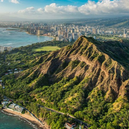Diamond Head Crater with Honolulu cityscape in the distance