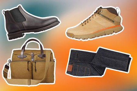 Filson sale products on an abstract background