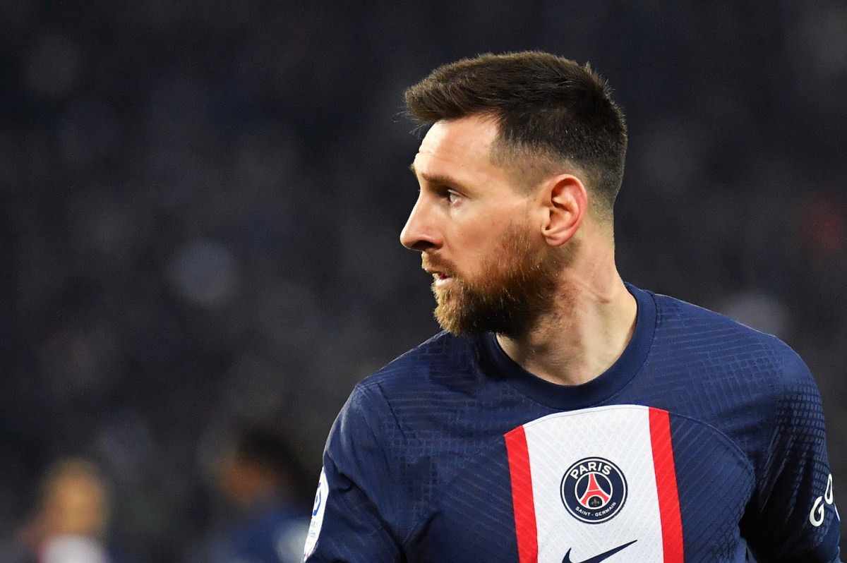 Lionel Messi of Paris Saint-Germain in action during the French Ligue 1 between Paris Saint-Germain and Olympique de Lyon at Parc des Princes on April 2, 2023 in Paris, France.