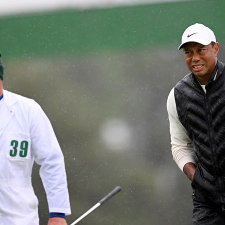Tiger Woods of the USA walking up to the 18th green during the third round of the 2023 Masters Tournament at Augusta National Golf Club on April 08, 2023 in Augusta, Georgia.