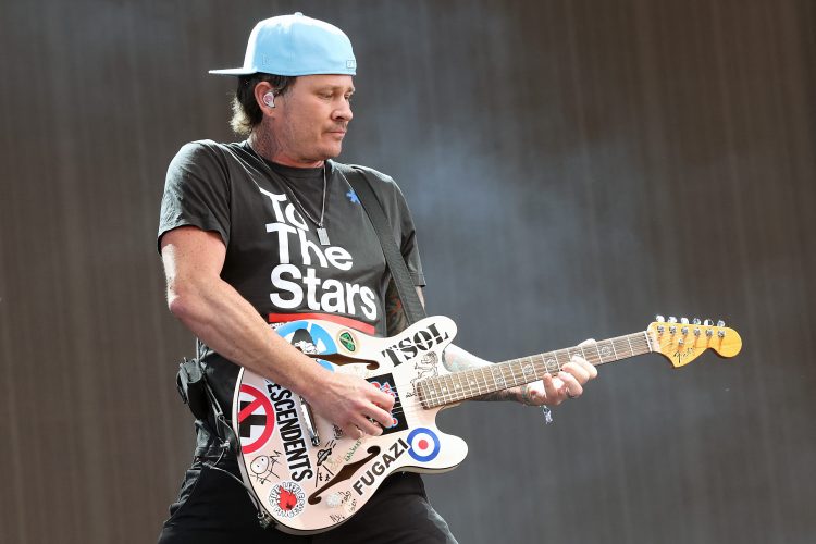 Tom DeLonge of Blink-182 performs at the Sahara Tent during the 2023 Coachella Valley Music and Arts Festival on April 14, 2023.