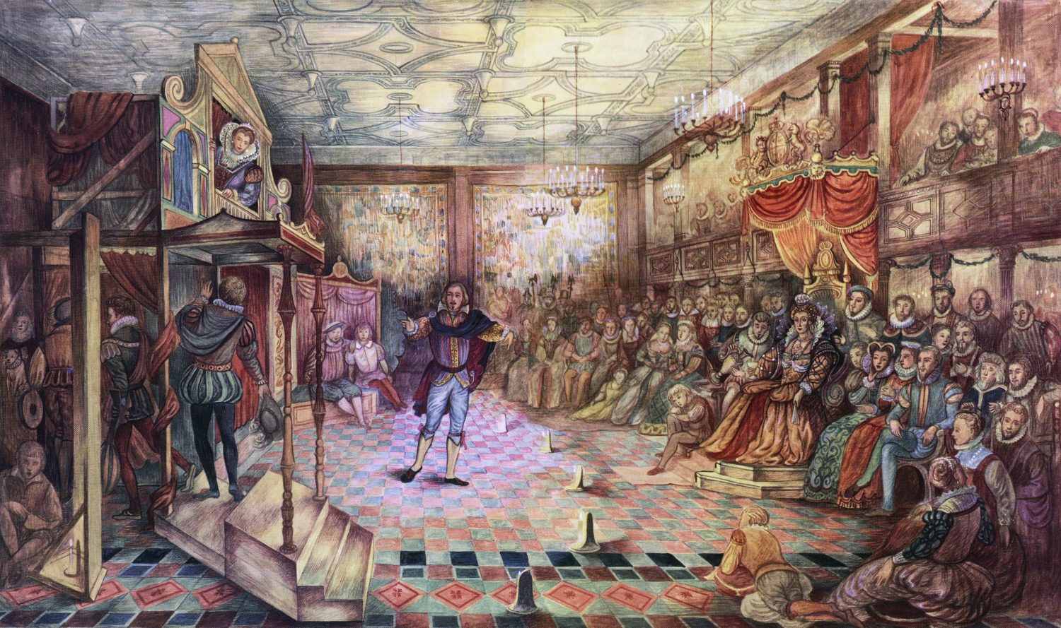 Cartoon of Shakespeare Performing For Queen