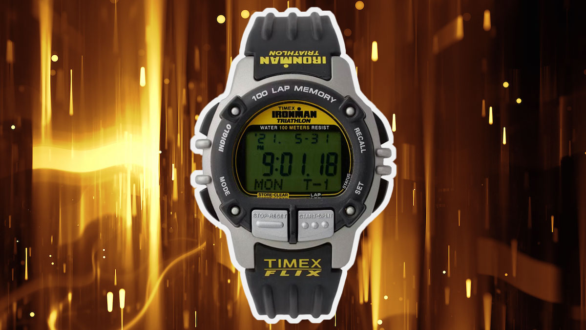 a Huckberry x Timex watch on a black and yellow background