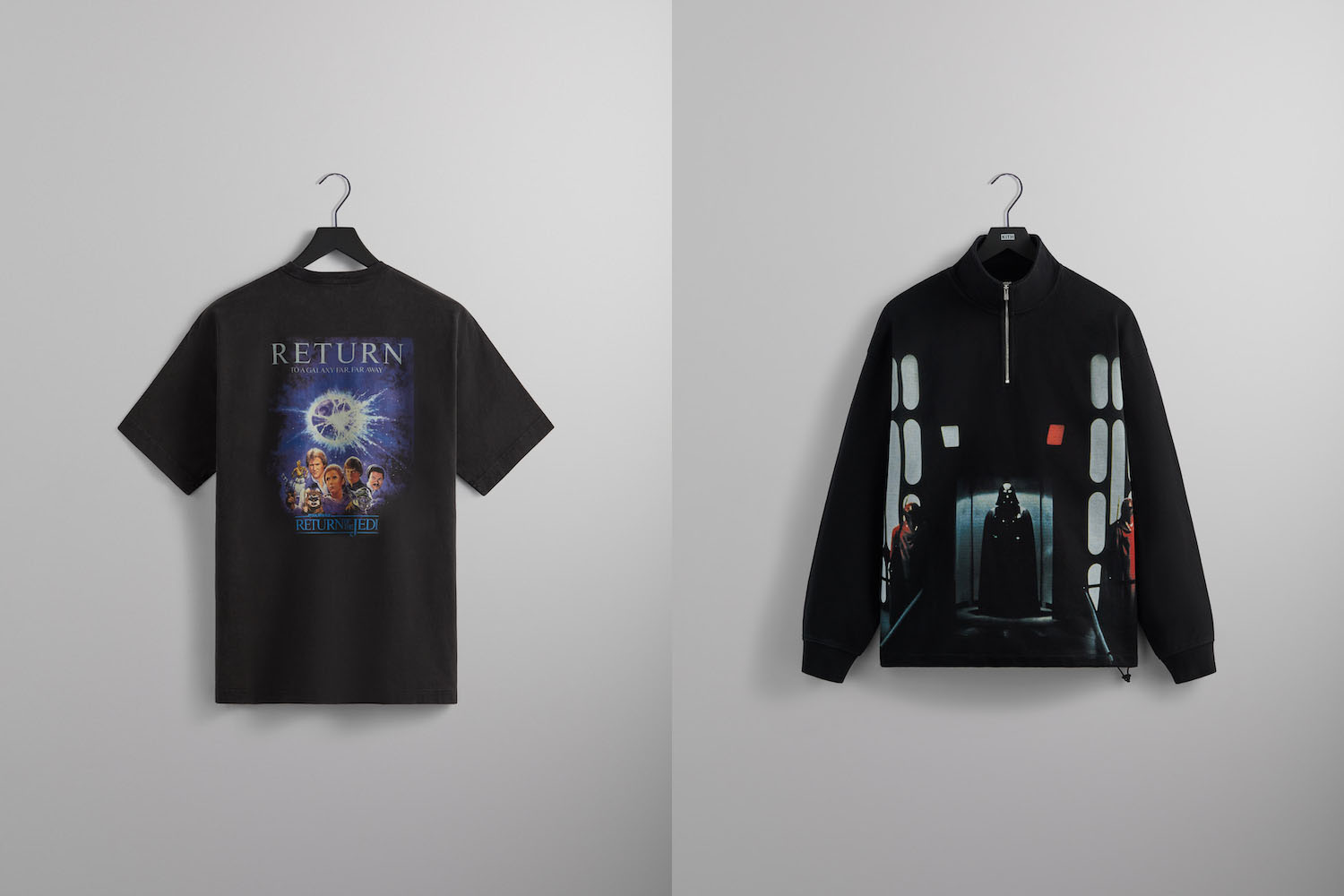 two product shots of KITH x Star Wars- Return Of The Jedi on a concrete wall
