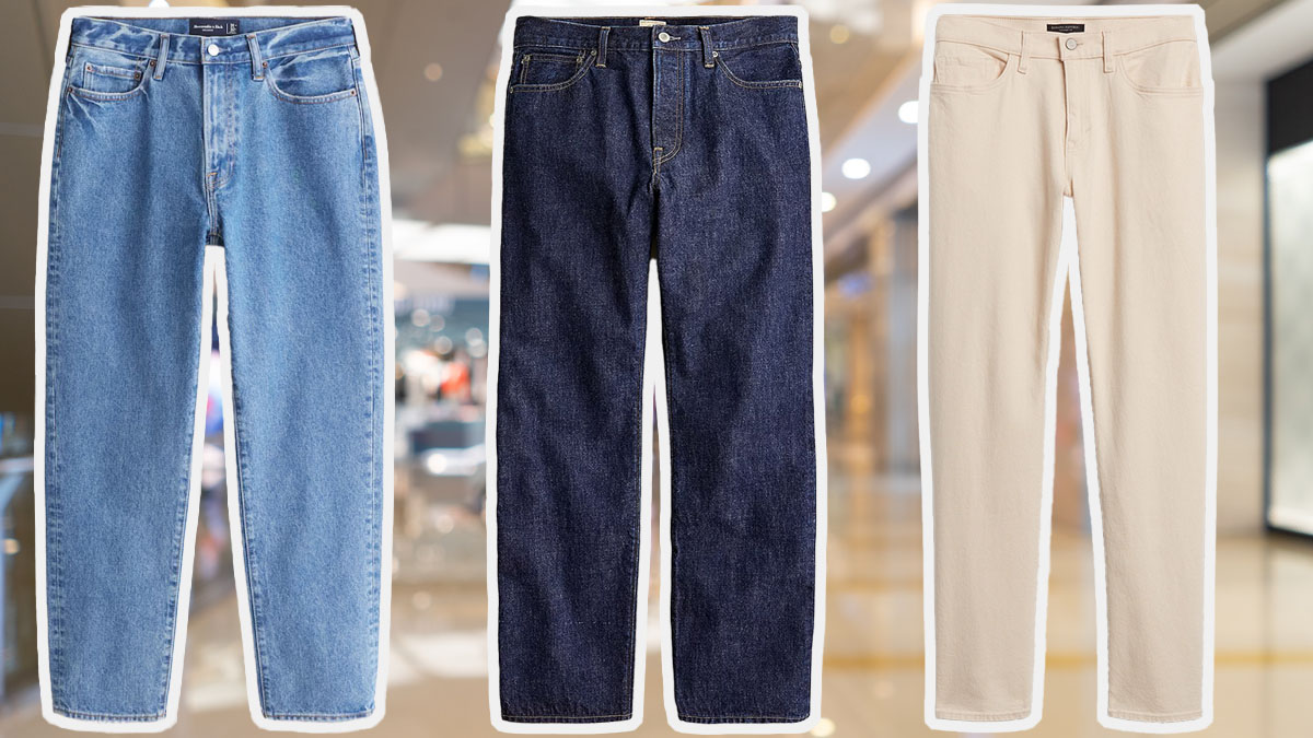 a trio of mall brand jeans on a mall background