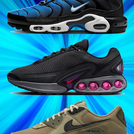 a trio of Nike Air Max styles on a blue background