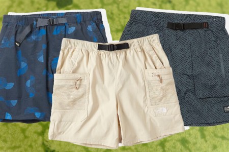 a collage of shorts on a green background