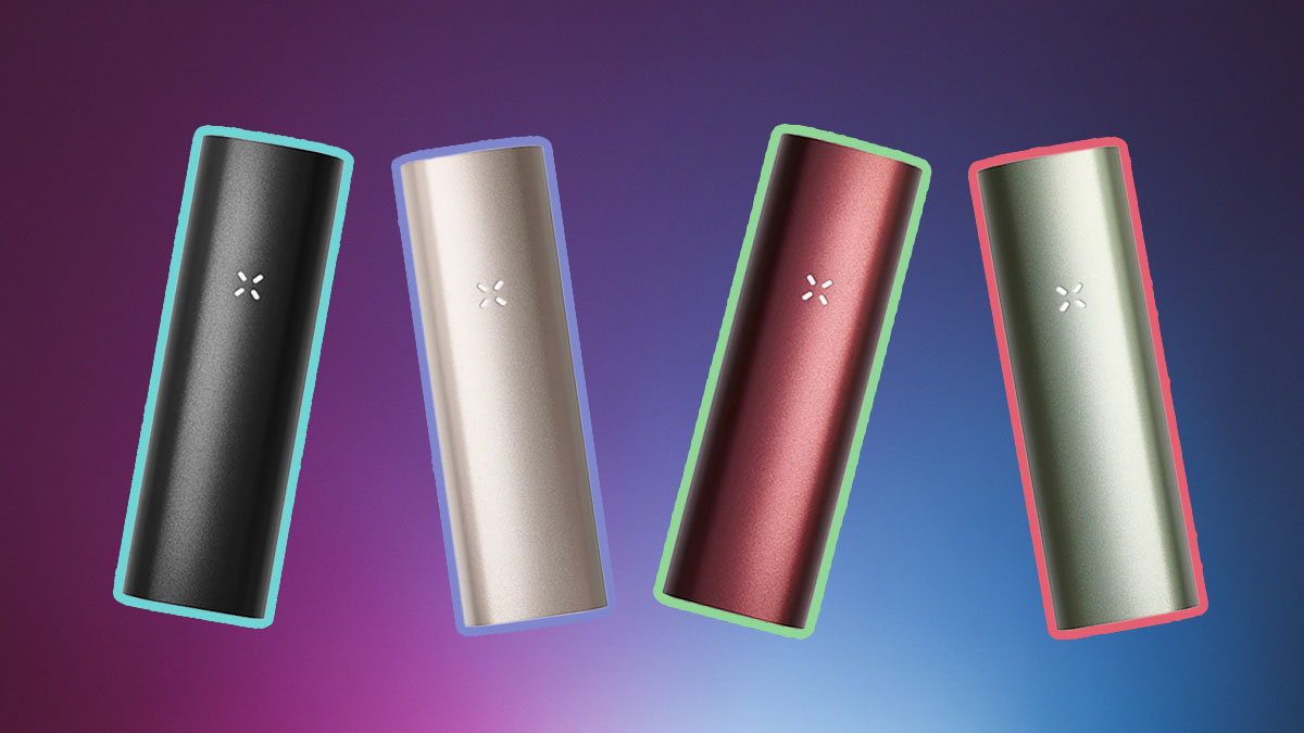 Four different color options of the pax 3 on a abstract background