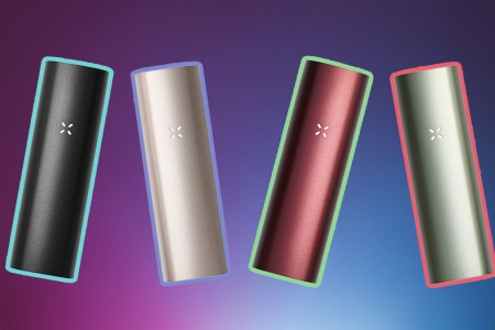 Four different color options of the pax 3 on a abstract background